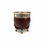 Mate Imperial Cuero Croco Exclusivo, Base Bolitas, Con Virola CINCELADA de Alpaca, Color MARRON