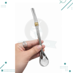 Bombilla Extra Curva Fina Acero Pala Cuchara con Dije Dorado (18cm)