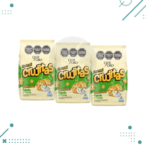 Diseño sin título (38) Galletitas 9 De Oro CRUJITAS Sabor Cebolla Y Crema 120gr (Pack x3un.) 360gr - Imagen 1