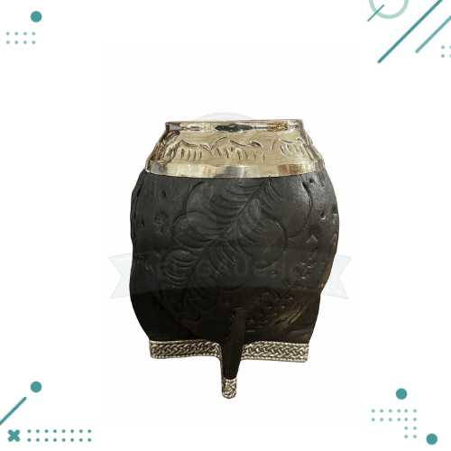 crear descripcion para web (15) Mate Torpedo Calabaza Cincelado Cuero Tallado Color NEGRO (12x9cm aprox.) - Imagen 1