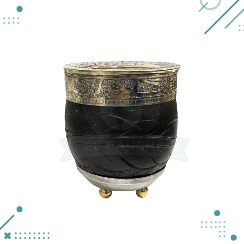 crear descripcion para web (54) Mate Roma Cincelado Alpaca Tallado Base Bolitas Color Negro (10x10cm aprox.) - Imagen 1