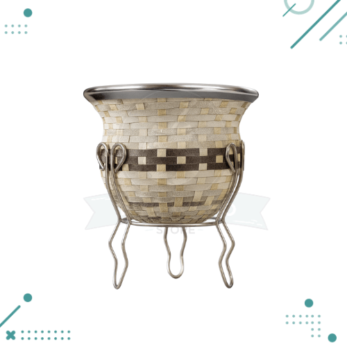 crear descripcion para web (8) Mate Calabaza Tejido En Tiento Con Pie De Aluminio (10x10cm aprox.) - Imagen 1