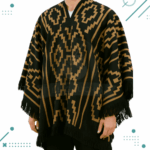 Poncho Calidad PREMIUM Argentino Con Hilo, Color Negro Y Diseño Tradicional Color Beige