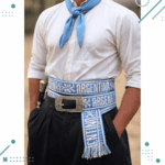 Faja Gaucho - Cinto N°6 (Aprox 3mts) Diseño Argentina Blanco (Color Celeste)