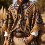 Poncho Calidad PREMIUM Argentino Con Hilo, Color Azul Y Diseño Tradicional Color Beige 140x180 - Imagen 2