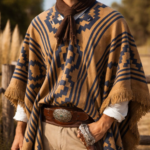 Poncho Calidad PREMIUM Argentino Con Hilo, Color Azul Y Diseño Tradicional Color Beige 140x180 - Imagen 2