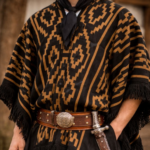 Poncho Calidad PREMIUM Argentino Con Hilo, Color Negro Y Diseño Tradicional Color Beige - Imagen 2