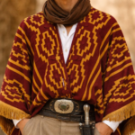 Poncho Calidad PREMIUM Argentino Con Hilo, Color Bordo Y Diseño Tradicional Color Beige - Imagen 2