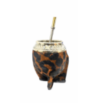Combo Matero - Mate Torpedo Cincelado Animal Print (marron) + Media Canasta Premium Pelo Vacuno Marron + Bombilla - Imagen 4