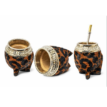 Combo Matero - Mate Torpedo Cincelado Animal Print (marron) + Media Canasta Premium Pelo Vacuno Marron + Bombilla - Imagen 2