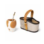 Combo Matero - Mate Ranchero + Media Canasta Premium Pelo Vacuno Gris + Bombilla de regalo