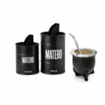 Combo Matero - Mate Camionero Negro + Yerbera y Azucarera Matero + Bombilla