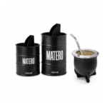 Combo Matero - Mate Camionero Negro + Yerbera y Azucarera Matero + Bombilla