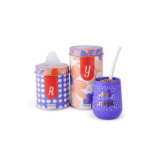 Combo Matero - Yerbera/Azucarera Lata Flores (rojo y violeta) + Mate Nordico Violeta (mate para el alma)+ Bombilla