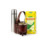 Combo Matero - Termo Bala Acero Inoxidable 1L + Mate Camionero Marron con Bombilla + Canasta Matera Uruguaya Marron + Yerba Playadito 500g