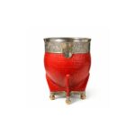 Mate Imperial River Plate, Cuero Croco con Guarda y Base de Alpaca, Color Rojo (13x10cm aprox.)