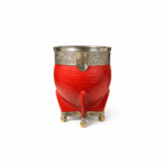 Mate Imperial River Plate, Cuero Croco con Guarda y Base de Alpaca, Color Rojo (13x10cm aprox.)