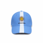 Gorra de Gabardina, ARGENTINA Color Celeste con Franja Blanca, Sol y Escudo Nacional Bordado - Imagen 3