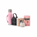 Combo Matero - Termo Acero Inoxidable 1.2L con Manija (rosa)+ Mate Criollo Ceramica (rosa) con Bombilla + Canasta Matera Uruguaya Negra + Yerba Porongo 500g