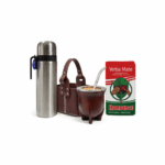 Combo Matero - Termo Acero Inoxidable Media Manija + Mate Camionero (marron) con Bombilla + Canasta Matera Uruguaya (marron) + Yerba Romance 250g