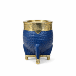 Mate Imperial Boca Juniors, Cuero Croco con Guarda y Base de Alpaca Dorada, Color Azul - Imagen 2