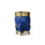 Mate Imperial Boca Juniors, Cuero Croco con Guarda y Base de Alpaca Dorada, Color Azul (13x10cm aprox)