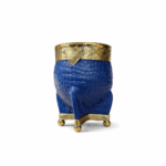 Mate Imperial Boca Juniors, Cuero Croco con Guarda y Base de Alpaca Dorada, Color Azul