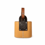 Media Canasta Matera, 100% Cuero, Color Marron Claro y Oscuro con Diseño