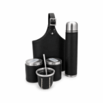 Set Completo Mate, Bombilla, Azucarera, Yerbera y Termo 1L Eco Cuero Liso con CANASTA RIGIDA NEGRA