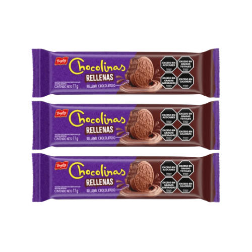 chocolina rellena (1) Galletitas Cholinas Rellenas Con Chocolate 77gr (Pack x 3un) 231gr - Imagen 1