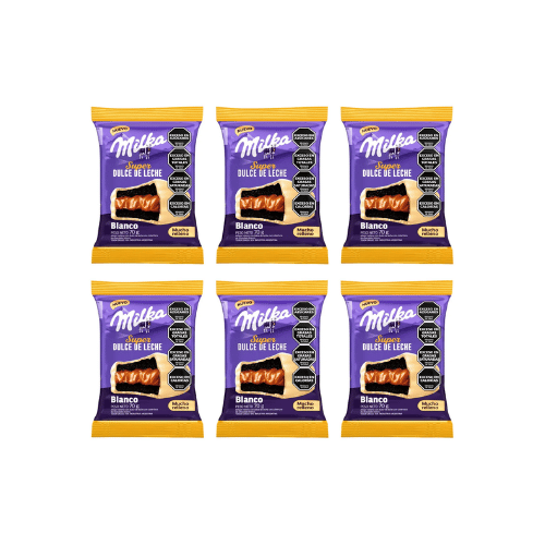 milka chocolate blanco Alfajor Milka Relleno Super Dulce De Leche Cubierto De Chocolate Blanco 70gr (Pack x6un) 420gr - Imagen 1