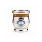 Mate Bocon Algarrobo y Acero, Diseño Bandera Argentina (10x8cm)