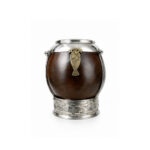 Mate Calabaza con Base y Fleja Alpaca, Dije Copa y Fechas (10x7cm aprox)