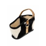 Media Canasta Premium Pelo Vacuno Manija Costura En Tiento - Animal Print Blanco Y Negro
