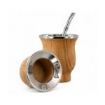 Mate Camionero Algarrobo, Virola Invertida Argentina - Grabado Afa, Copa y Sol (10x9cm aprox) + Bombilla de regalo
