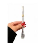 Bombilla Extra Curva de Acero, Base Pala Cuchara y Dije Dorado (18cm aprox)