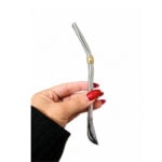 Bombilla Extra Curva de Acero, Base Pala Cuchara y Dije Dorado (18cm aprox) - Imagen 2
