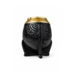 Mate Torpedo Calabaza Virola Bronce Cincelada Cuero Tallado Color NEGRO (14x9cm aprox.) - Imagen 2