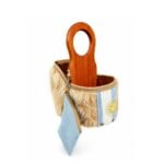 Canasta Matera de Pelo, Manija de Madera y Bordado Bandera Argentina + Yerbera de Regalo