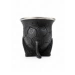 Mate Calabaza Camionero, Cuero Tallado Color Negro (11x11cm aprox)