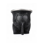 Mate Calabaza Camionero, Cuero Tallado Color Negro (11x11cm aprox) - Imagen 2