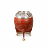 Mate Torpedo Calabaza, Virola de Alpaca Cincelada, Cuero Repujado y Base de Bolitas (Color Marron)(13x8cm aprox.) - Imagen 5