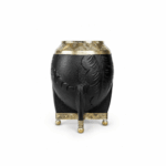 Mate Torpedo Calabaza, Virola de Alpaca Cincelada, Cuero Repujado y Base de Bolitas (Color Negro)(13x8cm aprox.)
