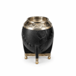 Mate Torpedo Calabaza, Virola de Alpaca Cincelada, Cuero Repujado y Base de Bolitas (Color Negro)(13x8cm aprox.) - Imagen 3