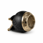 Mate Torpedo Calabaza, Virola de Alpaca Cincelada, Cuero Repujado y Base de Bolitas (Color Negro)(13x8cm aprox.) - Imagen 5