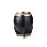 Mate Torpedo Virola Cincelada Cuero Diseño Pelota con Base - Color Negro (14x7cm aprox)