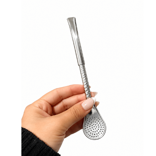 kurupi menta y limon (17) Bombilla Pico De Loro Acero Inoxidable Caño Trenzado (Cincelado) (17cm) - Imagen 1