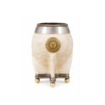 Mate Torpedo Cuero Crudo Dije Sol de Mayo, Con Virola y Base Bolitas de Alpaca (14x7cm aprox)