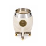 Mate Torpedo Cuero Crudo Dije Sol de Mayo, Con Virola y Base Bolitas de Alpaca (14x7cm aprox) - Imagen 6